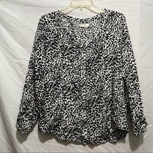 Black and white leopard print button down top